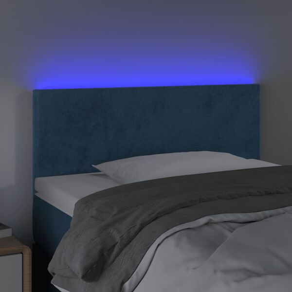 vidaXL Cabeceira de cama c/ luzes LED veludo 90x5x78/88 cm azul-escuro