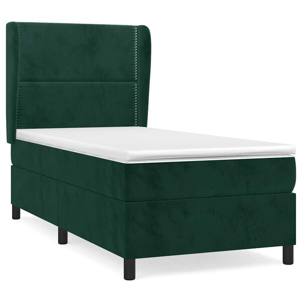 vidaXL Cama com molas/colch&atilde;o 100x200 cm veludo verde-escuro