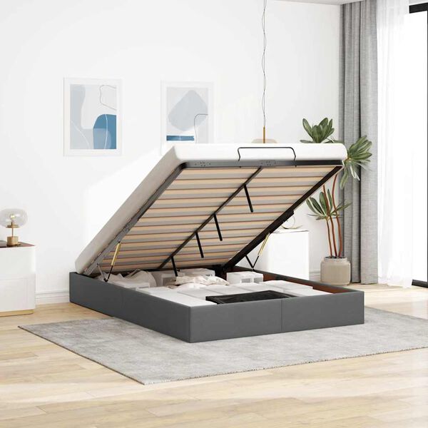 vidaXL Estrutura de cama otomana sem colch&atilde;o 140x200cm cinzento-escuro