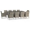 vidaXL 11 pcs conjunto jantar p/ jardim c/ almofad&otilde;es vime PE cinzento