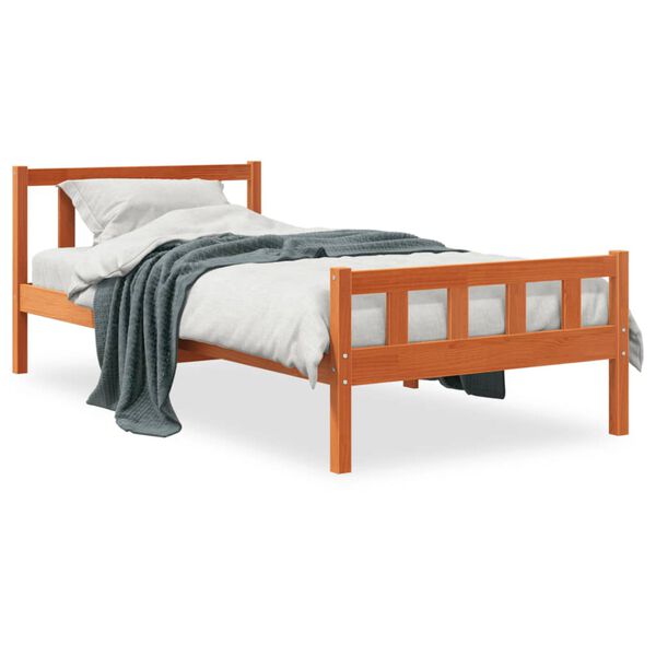 vidaXL Cama sem colch&atilde;o 75x190 cm madeira de pinho maci&ccedil;a castanho-mel