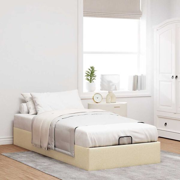 vidaXL Estrutura de cama otomana sem colch&atilde;o 90x190 cm tecido creme