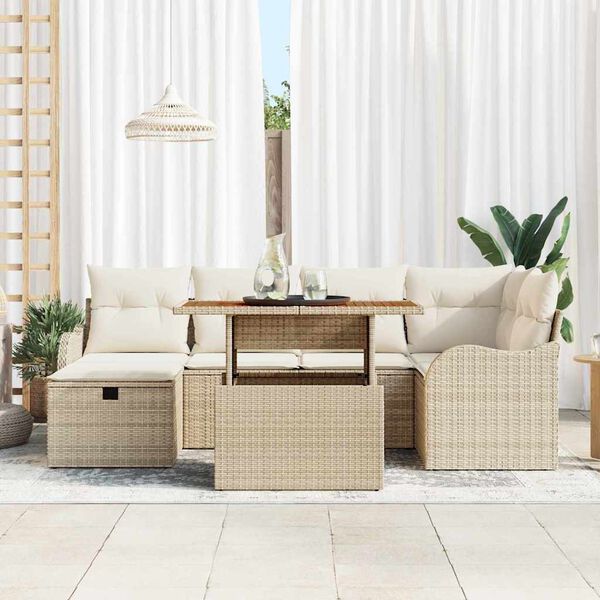 vidaXL Conjunto de Sof&aacute; de Jardim 7 pcs Bege Rattan Sint&eacute;tico