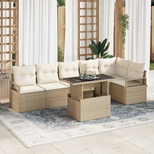 vidaXL Conjunto de Sofá de Jardim 7 pcs Bege Rattan Sintético