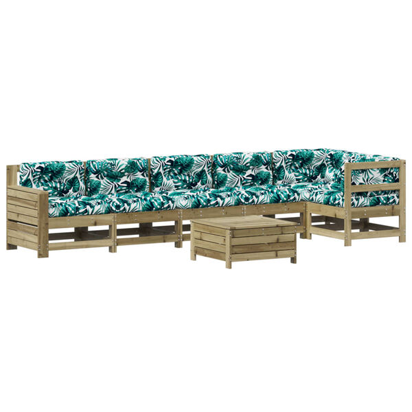 vidaXL 7 pcs conjunto lounge de jardim c/ almofad&otilde;es pinho impregnado
