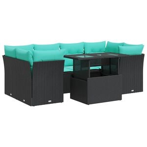 vidaXL 7 pcs conjunto sof&aacute;s jardim c/ almofad&otilde;es vime PE/ac&aacute;cia preto