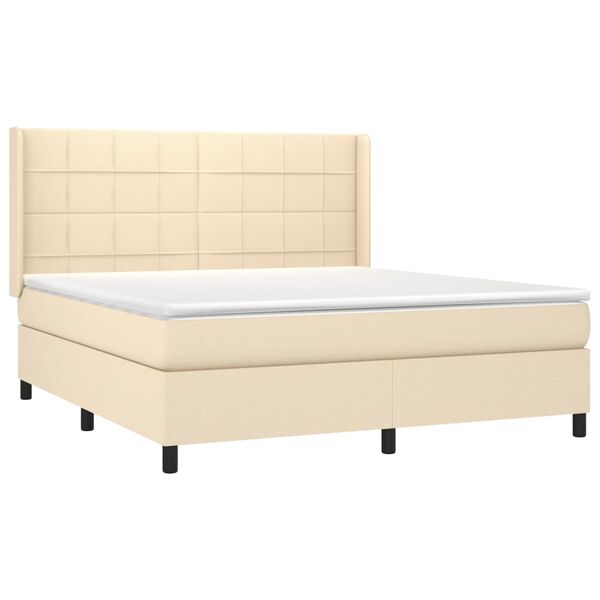 vidaXL Cama box spring c/ colch&atilde;o e LED 180x200 cm tecido cor creme