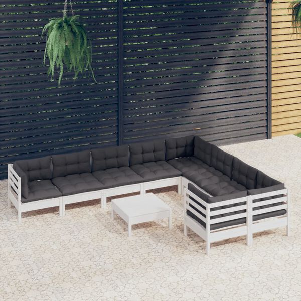 vidaXL 10 pcs conjunto lounge de jardim c/ almofad&otilde;es pinho branco