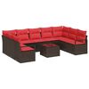vidaXL Conjunto de Sof&aacute; de Jardim 10 unid. Marrom e Vermelho vime PE