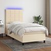 vidaXL Cama box spring c/ colch&atilde;o e LED 90x200 cm tecido cor creme