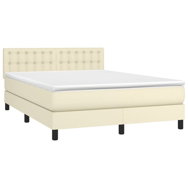 vidaXL Cama box spring c/ colch&atilde;o/LED 140x190cm couro artificial creme