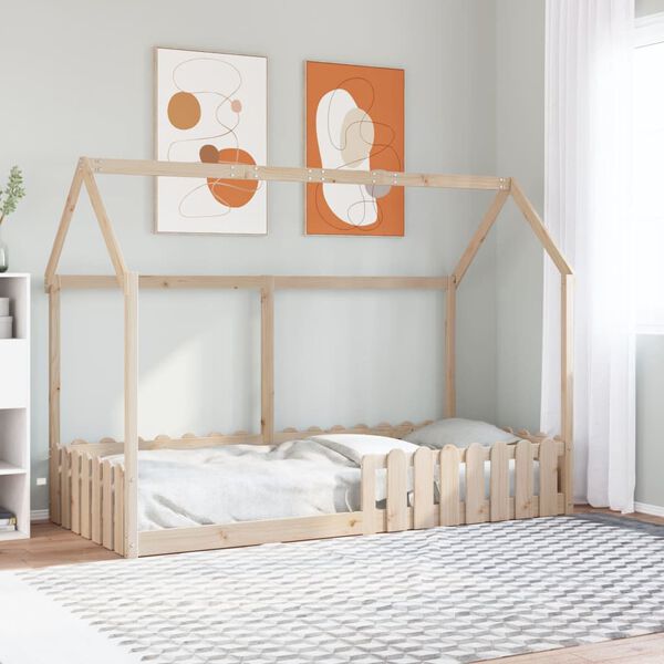 vidaXL Estrutura de cama infantil formato casa 90x200 cm pinho maci&ccedil;o