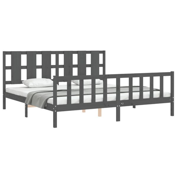 vidaXL Estrutura de cama com cabeceira 200x200 cm madeira maci&ccedil;a cinza