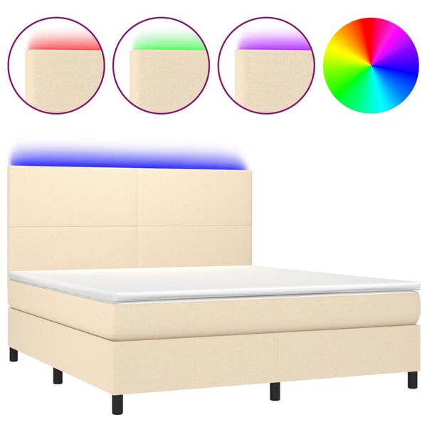 vidaXL Cama box spring c/ colch&atilde;o e LED 160x200 cm tecido cor creme