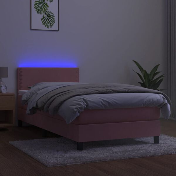 vidaXL Cama box spring c/ colch&atilde;o/LED 80x200 cm veludo rosa