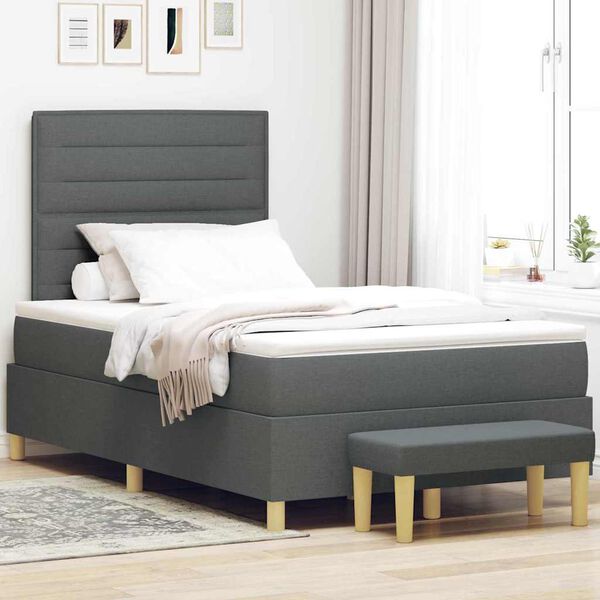 vidaXL Cama Box com colch&atilde;o Cinza Escuro 120 x 190 cm tecido