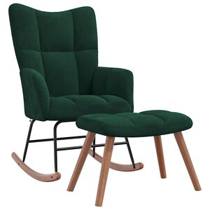 vidaXL Cadeira de baloi&ccedil;o com banco veludo verde-escuro