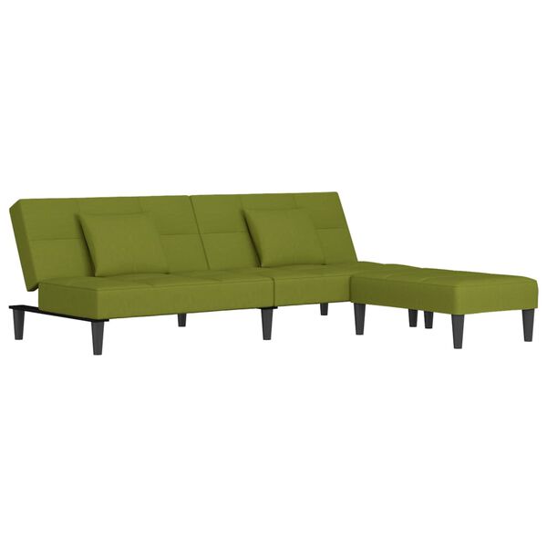 vidaXL Sof&aacute;-cama 2 lug. c/ 2 almofadas/apoio de p&eacute;s veludo verde-claro