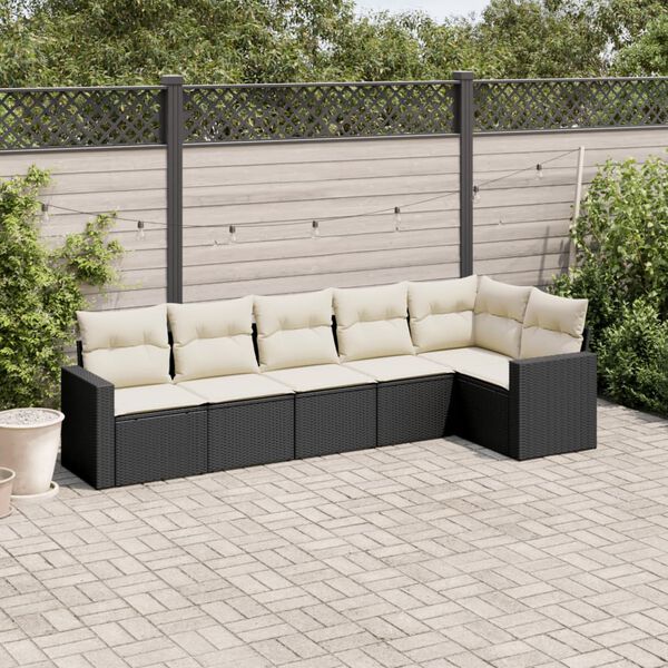 vidaXL 6 pcs conjunto sofás de jardim c/ almofadões vime PE preto
