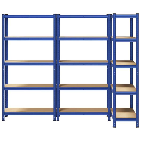 vidaXL Prateleiras de armazenamento de 5 camadas 3 pcs a&ccedil;o azul