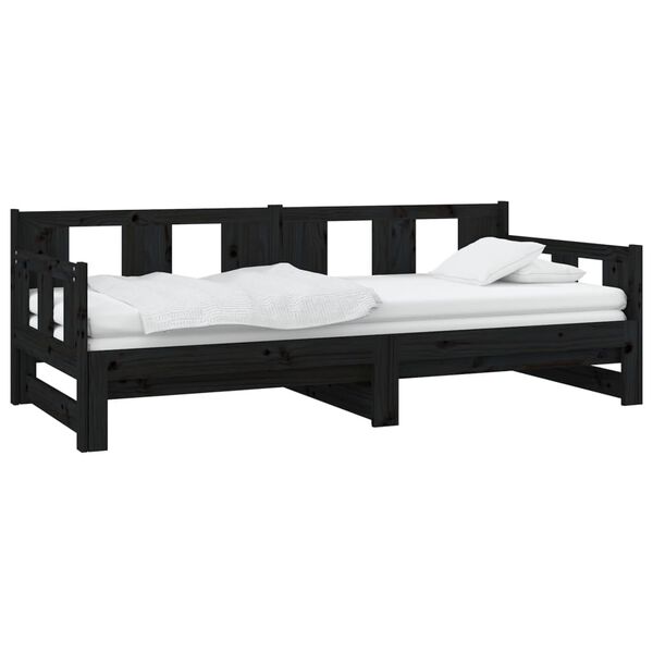vidaXL Sof&aacute;-cama de puxar pinho maci&ccedil;o preto 2x(80x200) cm
