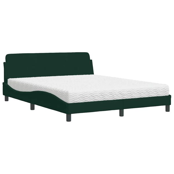 vidaXL Cama com colch&atilde;o Dover 160x200 cm veludo verde-escuro