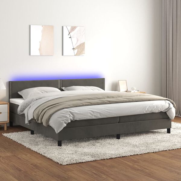 vidaXL Cama box spring c/ colch&atilde;o/LED 200x200cm veludo cinzento-escuro