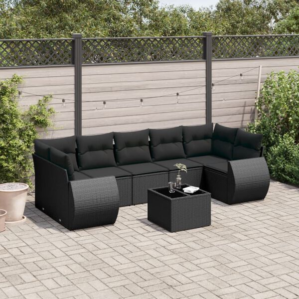vidaXL 8 pcs conjunto sof&aacute;s de jardim com almofad&otilde;es vime PE preto