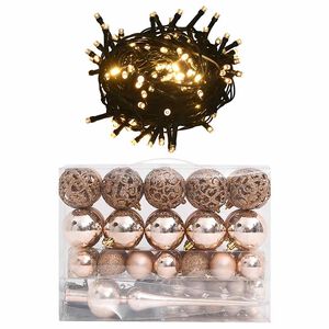 vidaXL Conj. de bolas de natal 60 pcs c/ pico e 150 LEDs rosa dourado