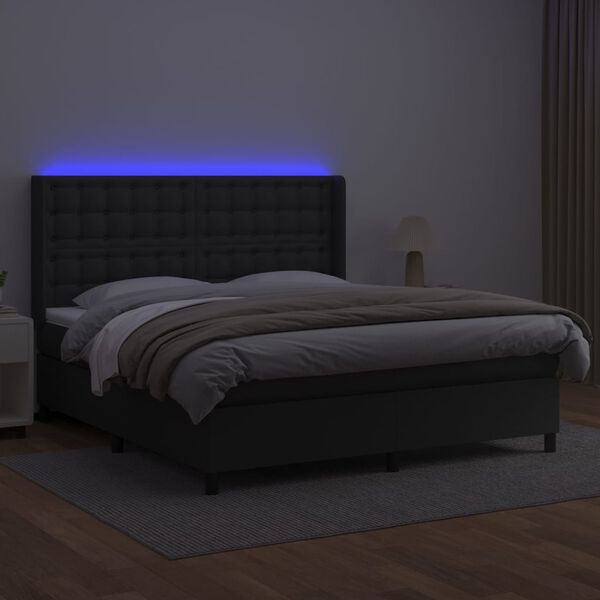 vidaXL Cama box spring c/ colchão/LED 180x200cm couro artificial preto