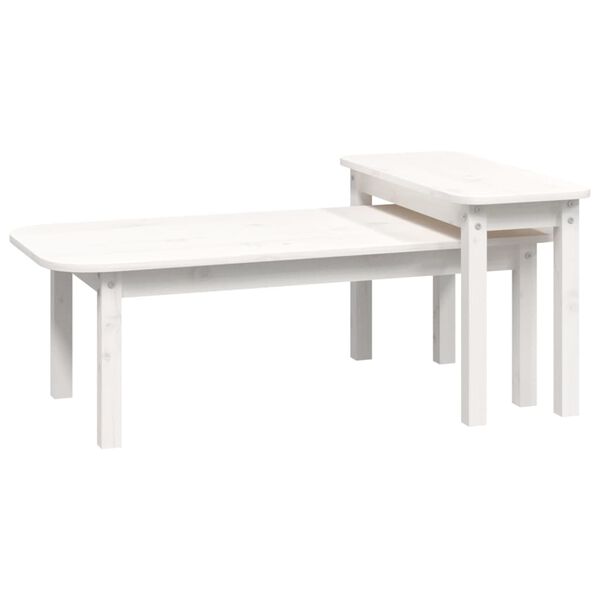 vidaXL 2 pcs conjunto de mesas de centro pinho maciço branco