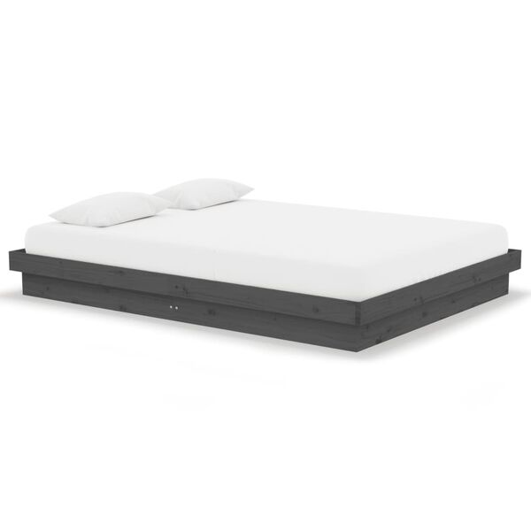 vidaXL Estrutura de cama casal 135x190 cm madeira maciça cinzento