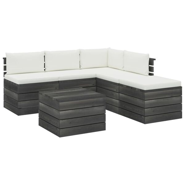 vidaXL 6 pcs conjunto lounge de paletes p/ jardim com almofad&otilde;es pinho