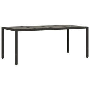 vidaXL Mesa de jardim com tampo de vidro 190x90x75 cm vime PE preto