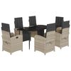 vidaXL 7 pcs conj. jantar p/ jardim c/ almofad&otilde;es vime PE cinza-claro