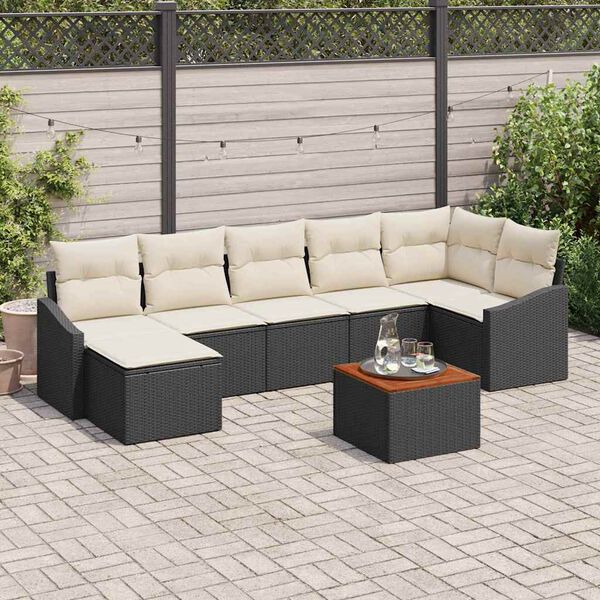 vidaXL Conjunto de Sof&aacute; de Jardim com almofada 8 pcs Preto vime PE