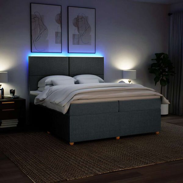 vidaXL Cama com molas/colch&atilde;o 200x200 cm tecido cinzento-escuro