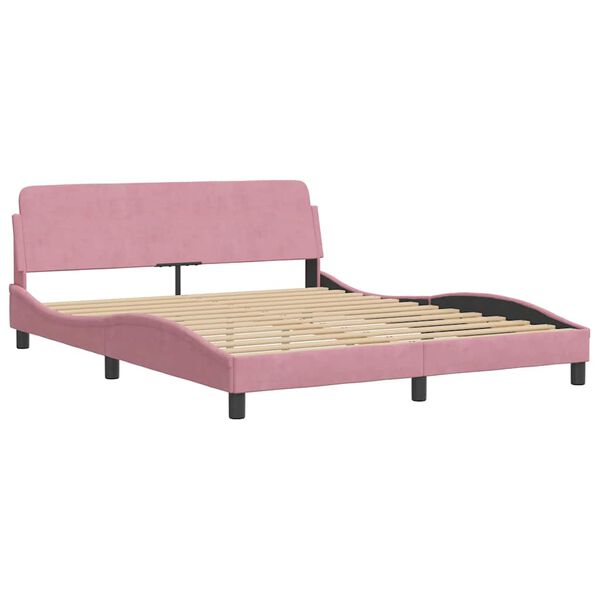 vidaXL Estrutura de cama sem colch&atilde;o 160x200 cm veludo rosa