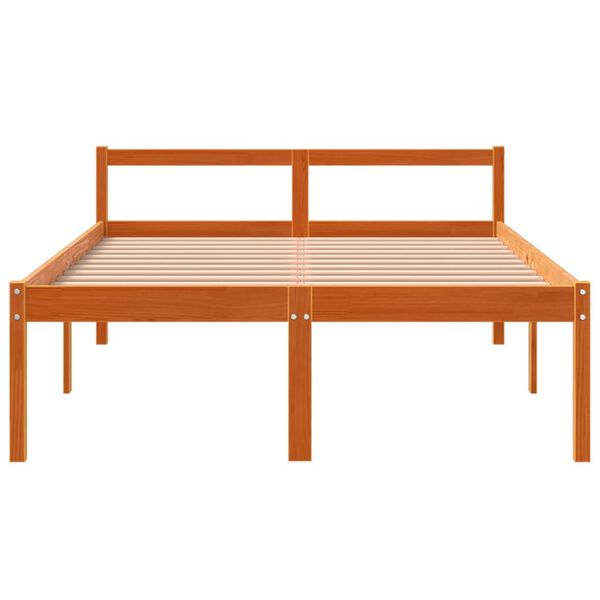 vidaXL Cama para idosos 140x190 cm madeira pinho maci&ccedil;a castanho cera