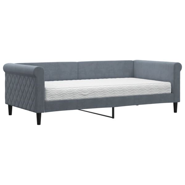 vidaXL Sof&aacute;-cama com colch&atilde;o 90x190 cm veludo cinzento-escuro