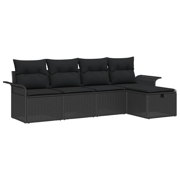 vidaXL Conjunto de Sof&aacute; de Jardim 5 pcs Preto Rattan Sint&eacute;tico