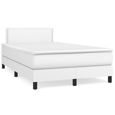 vidaXL Cama com molas/colchão 120x200 cm couro artificial branco