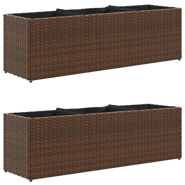 vidaXL Canteiro jardim com 3 vasos 2pcs 105x30x32 cm vime PE castanho