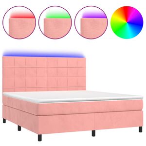 vidaXL Cama box spring c/ colch&atilde;o/LED 180x200 cm veludo rosa