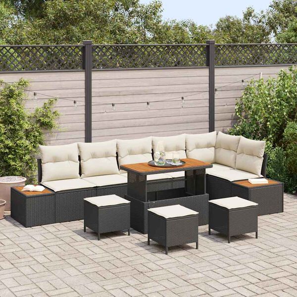 vidaXL Conjunto de Sof&aacute; de Jardim 10 pcs Preto Rattan Sint&eacute;tico
