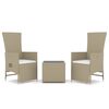 vidaXL 3 pcs conjunto lounge para jardim vime PE e a&ccedil;o bege