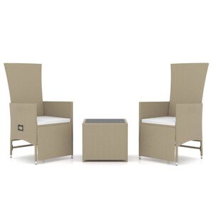 vidaXL 3 pcs conjunto lounge para jardim vime PE e a&ccedil;o bege