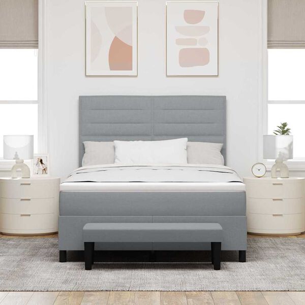 vidaXL Cama Box com colch&atilde;o Cinzento-claro 160 x 200 cm tecido