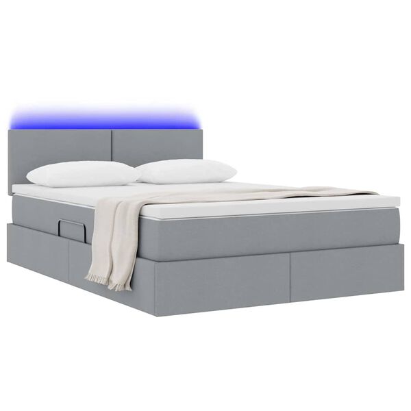 vidaXL Cama com arruma&ccedil;&atilde;o e LED Cinzento-claro 140 x 200 cm Poli&eacute;ster