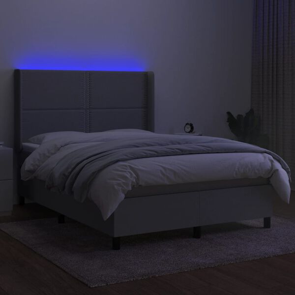 vidaXL Cama box spring c/ colch&atilde;o e LED 140x190 cm tecido cinza-claro